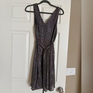 & Other Stories Shimmering Black Metallic Dress, V-neck, size 8